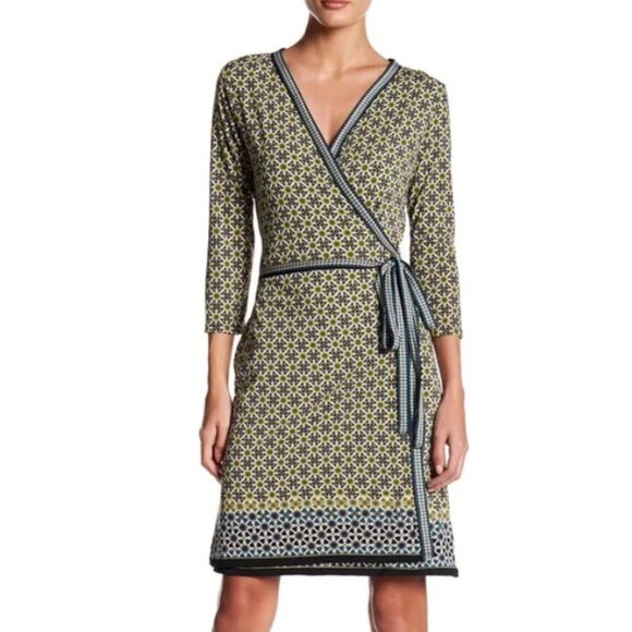 Max Studio Geometric Boho Wrap Dress Resort Vacation Office Casual - Picture 1 of 14